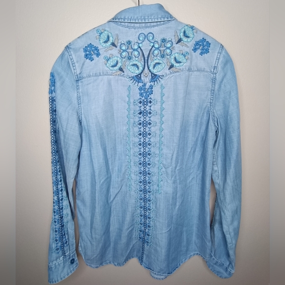 Driftwood Sundance Blue Embroidered Boho Chic Denim Shirt XS - Picture 6 of 14